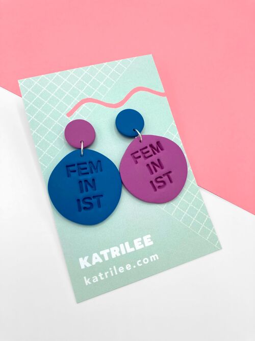 Feminist Dangle Earrings - Purple/ Blue Combi
