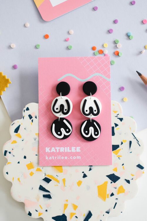 Monochrome Boob Double Dangle Earrings