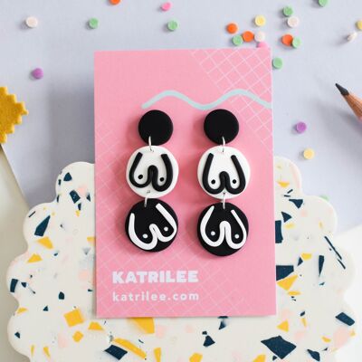 Monochrome Boob Double Dangle Earrings