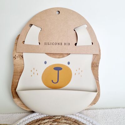 Silicone bib Bear - Beige