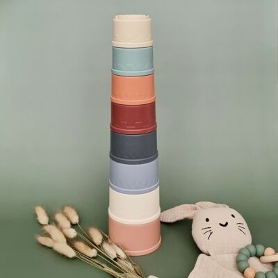 Rattle Stacking cups / Stacking tower earth tones 8 pieces