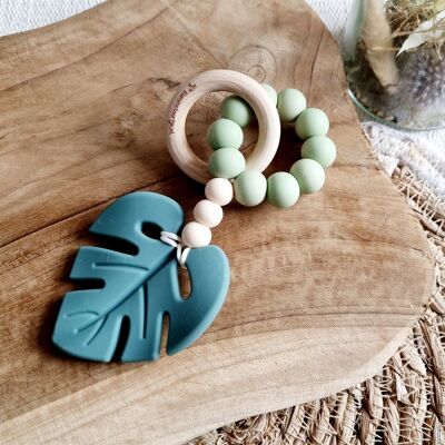 Teething Ring Leaf - Dark Green / Beige / Sage