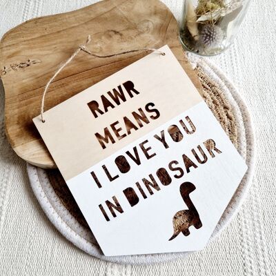 Cartello da appendere in legno Dinosauro bianco