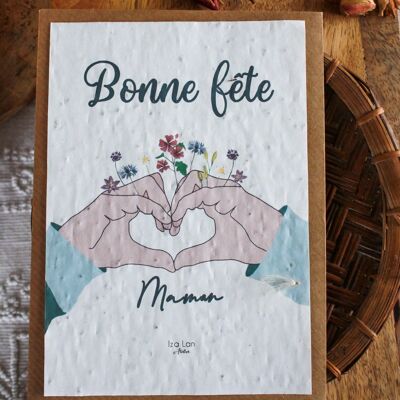 Carte à planter double Bonne fête maman coeurs et doigts