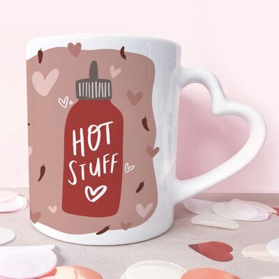 Hot Stuff 11oz Ceramic Mug With Heart Handle - Funny Valentine's Day Gift For Him For her - Hot Sauce Gift