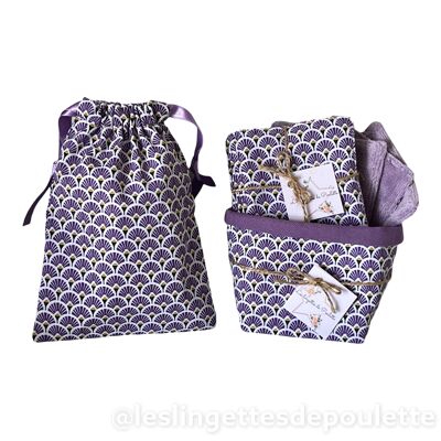 Salviettine struccanti con cestino e pochette - Lavender Fans