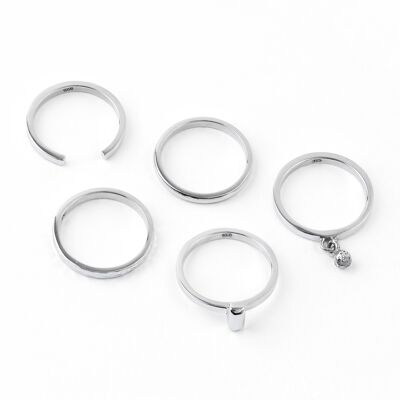 Set of 5 Tah-Ri-Mo-Du-Su silver rings
