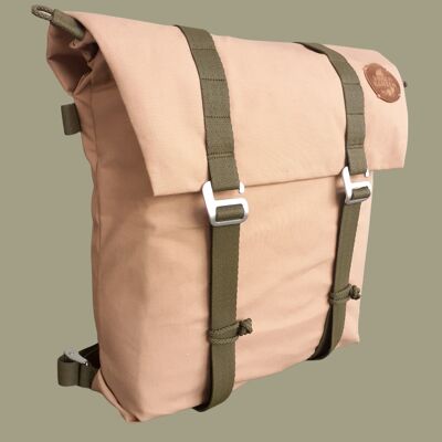 Roll top & school bag eco hemp »beach« sand - reed green - water-repellent