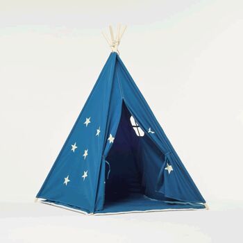 Ensemble de tente tipi bleu avec étoiles et tapis 1