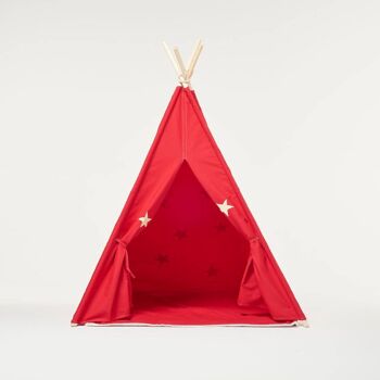 Ensemble de tente tipi rouge avec étoiles et tapis 3