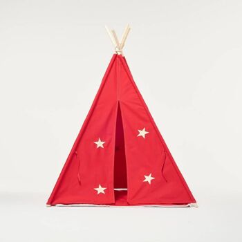 Ensemble de tente tipi rouge avec étoiles et tapis 4