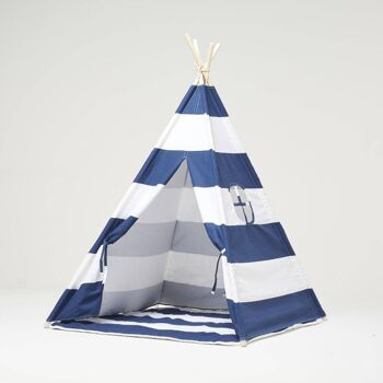 Ensemble et tapis de tente tipi à rayures bleues et blanches 2
