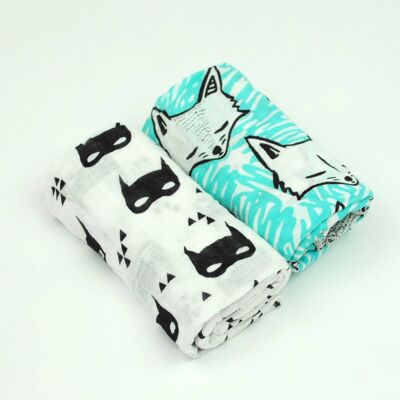 2 Multipurpose Swaddle Mint and Super Hero 60 x 70 cm