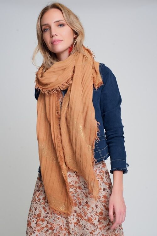 Lightweight scarf in orange with gold stripes