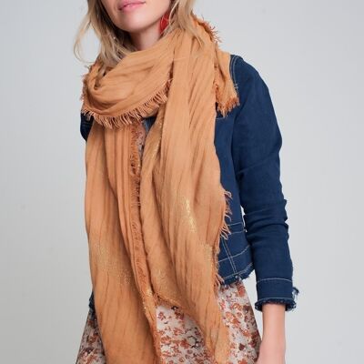 Lightweight scarf in orange with gold stripes