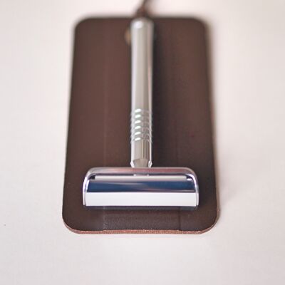 Metal razor and leather strop gift