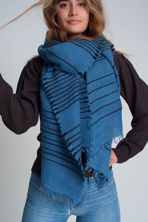 Blue scarf with black stripes