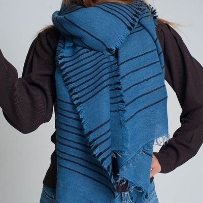 Blue scarf with black stripes