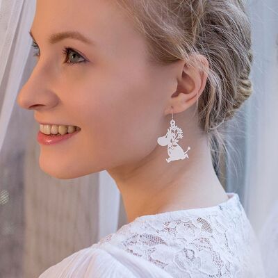 Moomintroll and Flower Bouquet Earrings - White