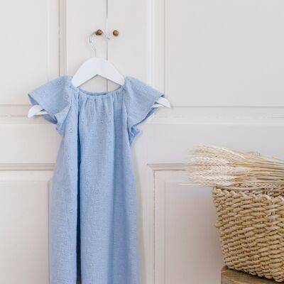 Camicia da notte per bambini - Modello Chloé - Doppia garza di cotone GOTS (blu)