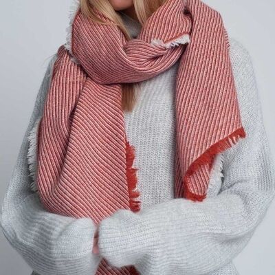 Oversized red frayed scarf