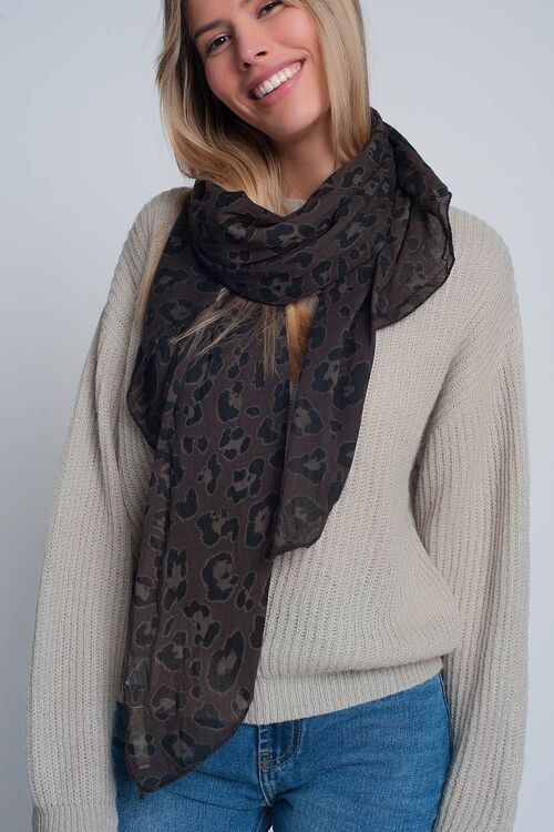 Brown scarf with panther print