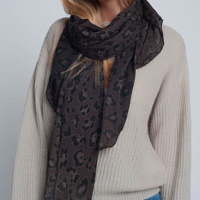 Brown scarf with panther print