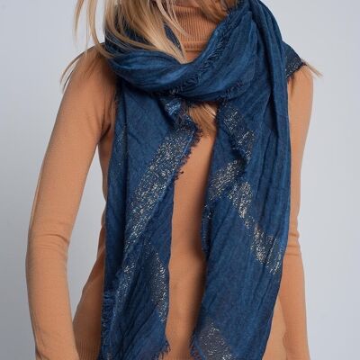 Foulard léger bleu marine à rayures dorées