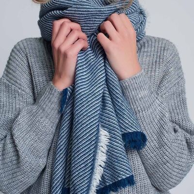 Oversized blue frayed scarf