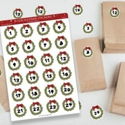 Feuille d'autocollants calendrier de Noël 24 autocollants