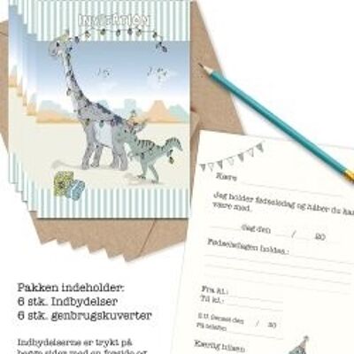 Invitations d'anniversaire de dinosaure 6 pcs.