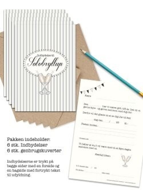 Silver wedding invitations 6 pcs.