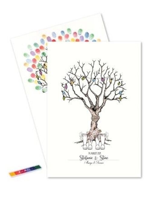Fingerprint - Mrs. & Mrs. wedding tree with multi color
