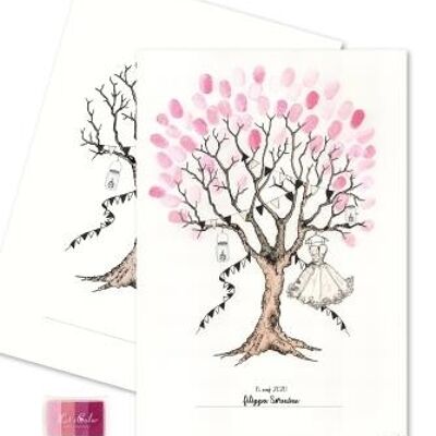 Impronta digitale - albero della cresima con vestito e rosa