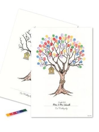 Empreinte digitale - Arbre de mariage avec des empreintes digitales de couleur arc-en-ciel