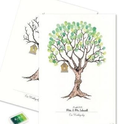 Fingerabdruck - Hochzeitsbaum mit grünen Fingerabdrücken