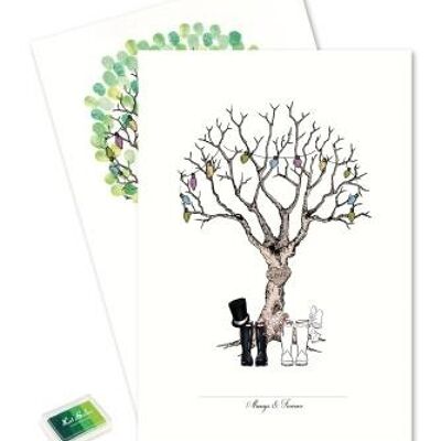 Fingerabdruck - Hochzeitsbaum mit Gummistiefeln und Grün