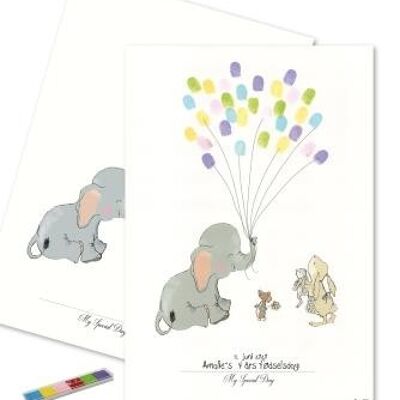 Fingerabdruck - Elefant mit pastellfarbenen Fingerabdrücken
