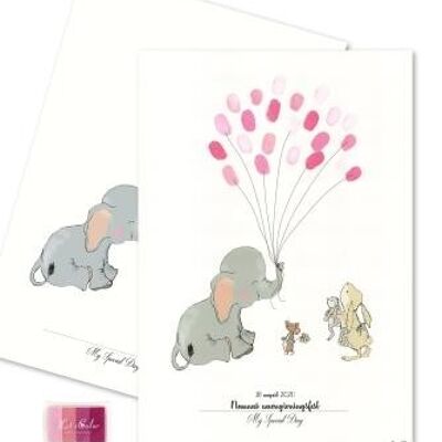 Fingerabdruck - Elefant mit rosa Fingerabdrücken