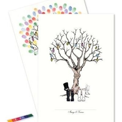 Huella digital - árbol de bodas con botas de goma con varios colores