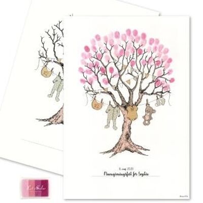 Fingerprint - Christening tree with pink fingerprints