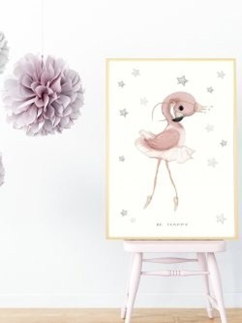 Baby Be Happy flamingo A4 poster