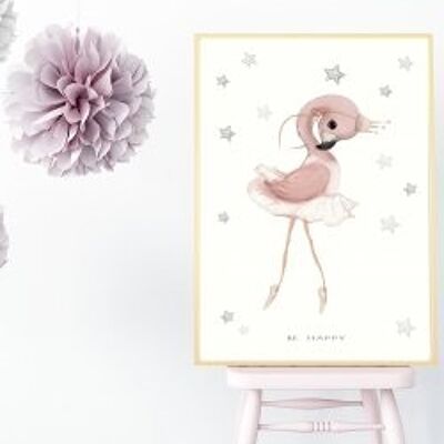 Affiches A4 Baby Be Happy flamant rose