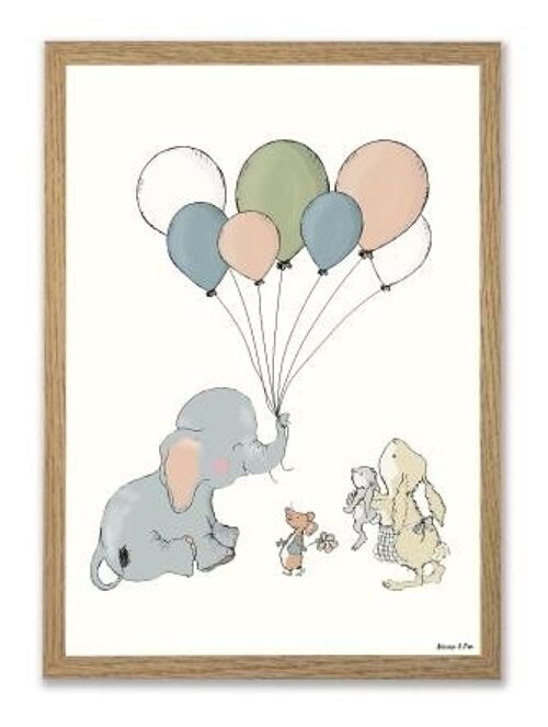 Elephant balloon A4 poster