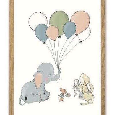 Poster A4 con palloncini a forma di elefante