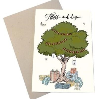 Tillykke med dagen (træ og gaver) A6 kort