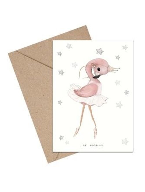 Baby Be Happy flamingo ballet A6 card