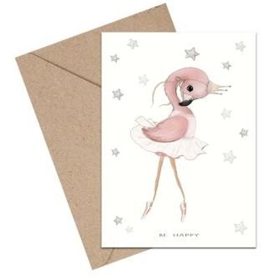 Baby Be Happy flamingo ballet A6 card