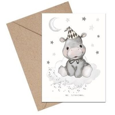 Baby Be strong Hippopotamus A6 card