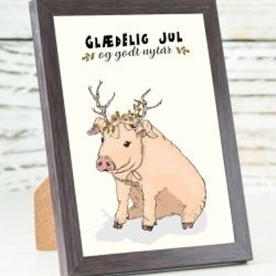 Christmas pig with antlers A6 card